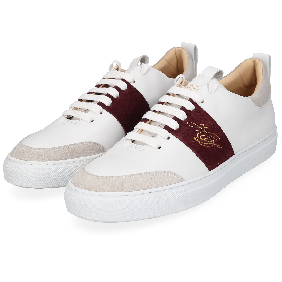Heinrich Dinkelacker Men's Sneaker Turin Plain White/Bordo