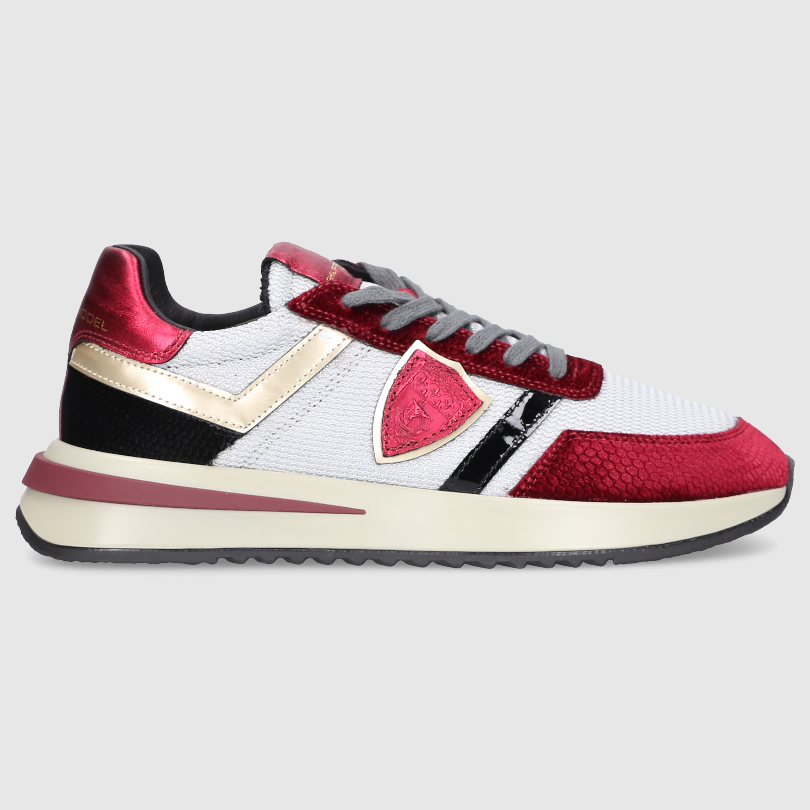 Philippe Model Damen Sneaker TROPEZ 2.1 LOW WOMAN Silver/Bordeaux