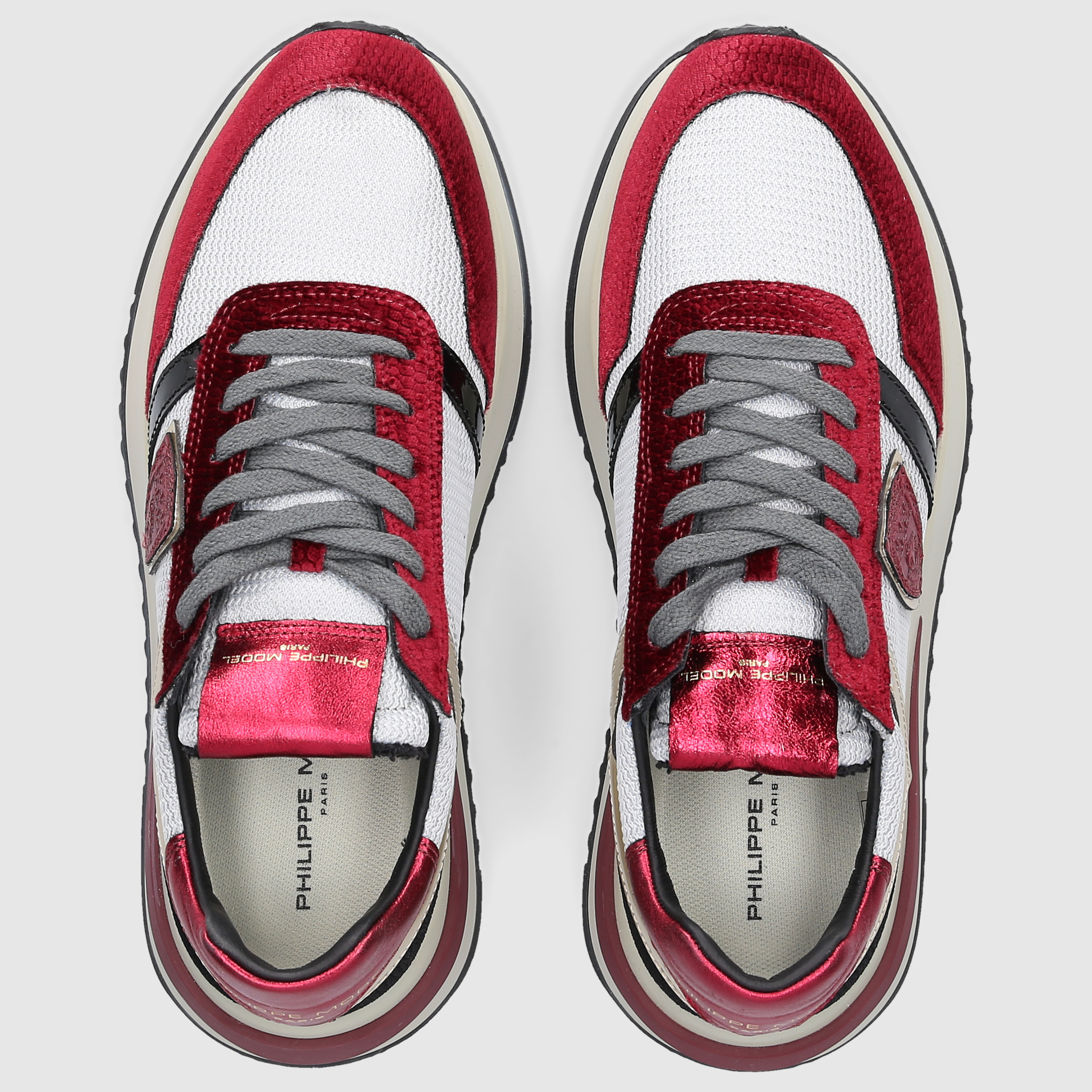 Philippe Model women's sneakers TROPEZ 2.1 LOW WOMAN Silver/Bordeaux