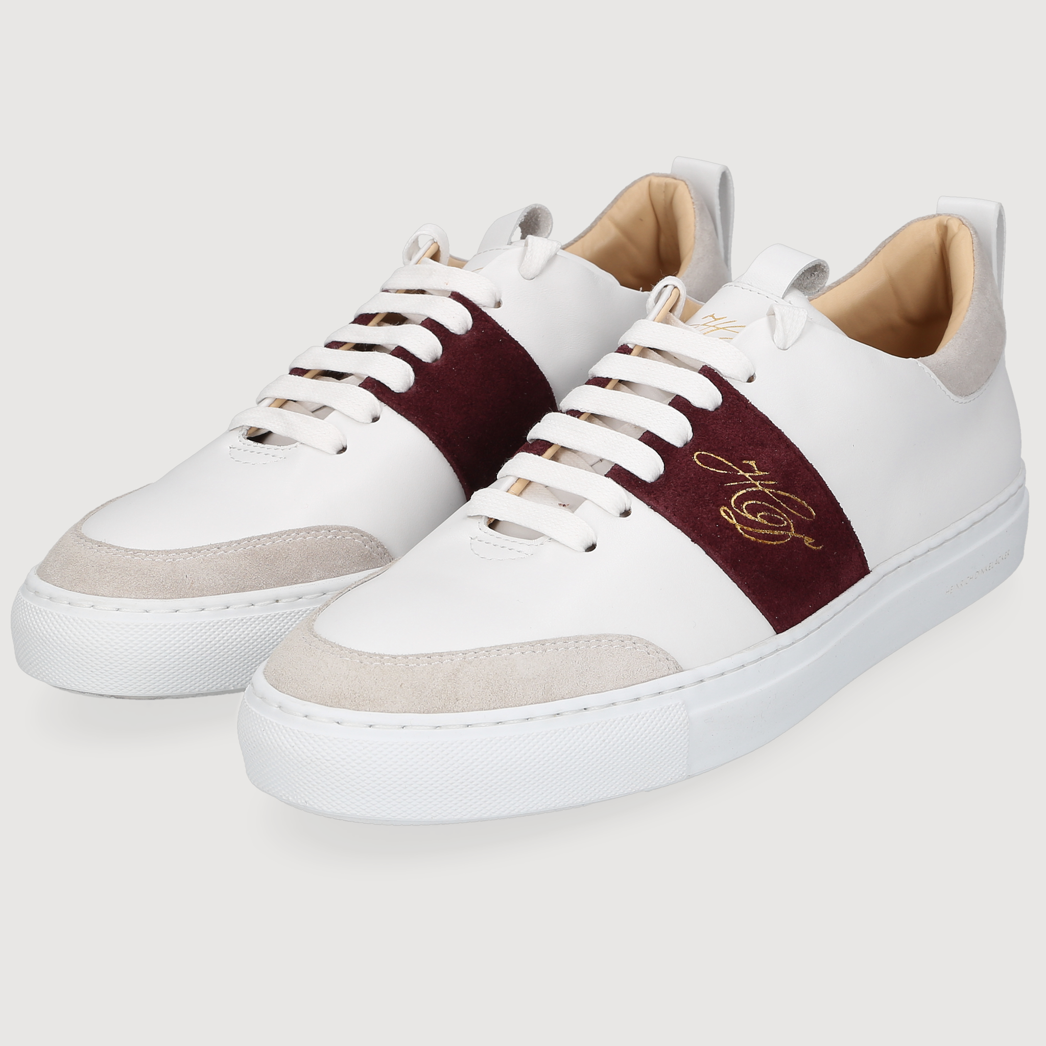 Heinrich Dinkelacker Men's Sneaker Turin Plain White/Bordo