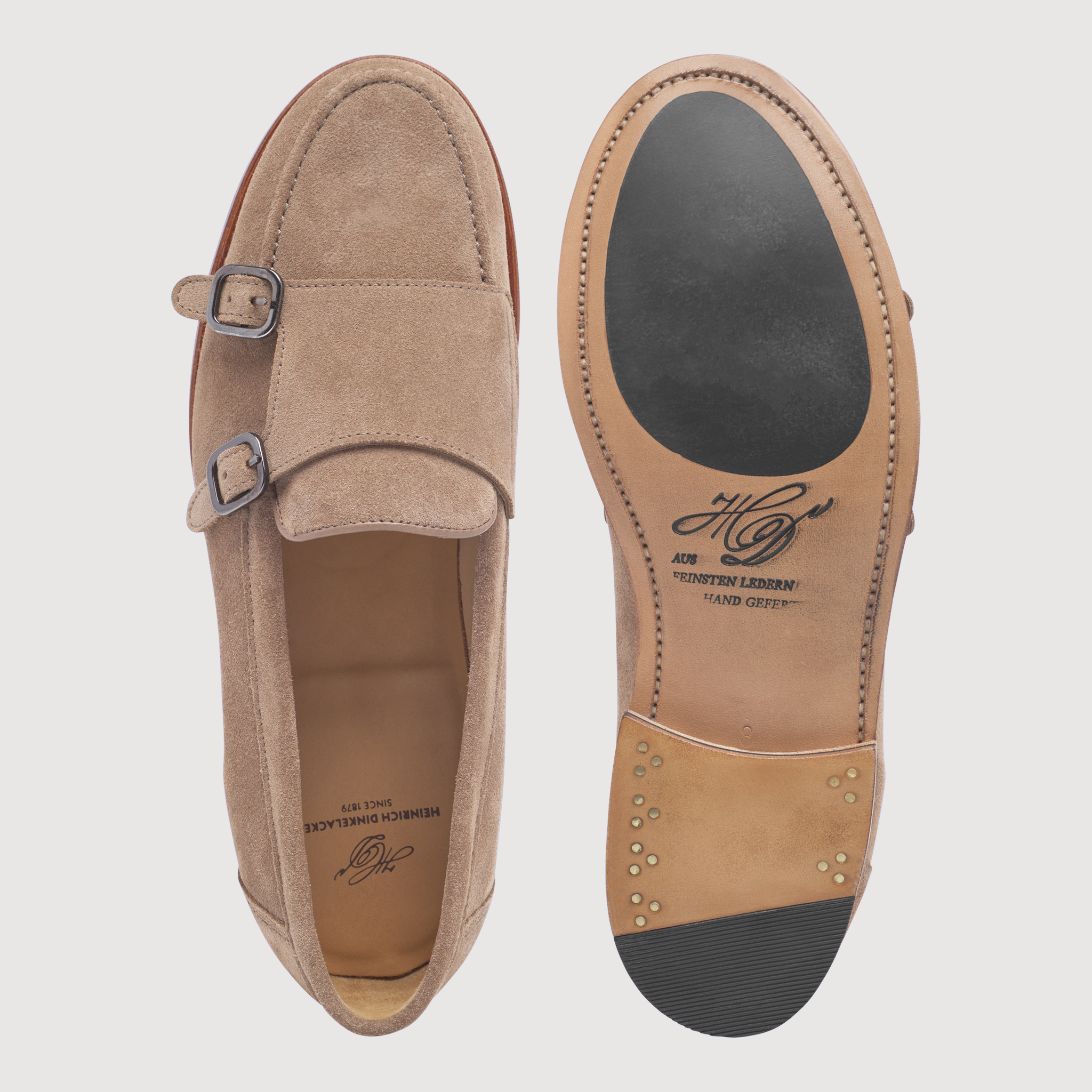 Heinrich Dinkelacker Herren Loafer Wien Double Monk V - Beige