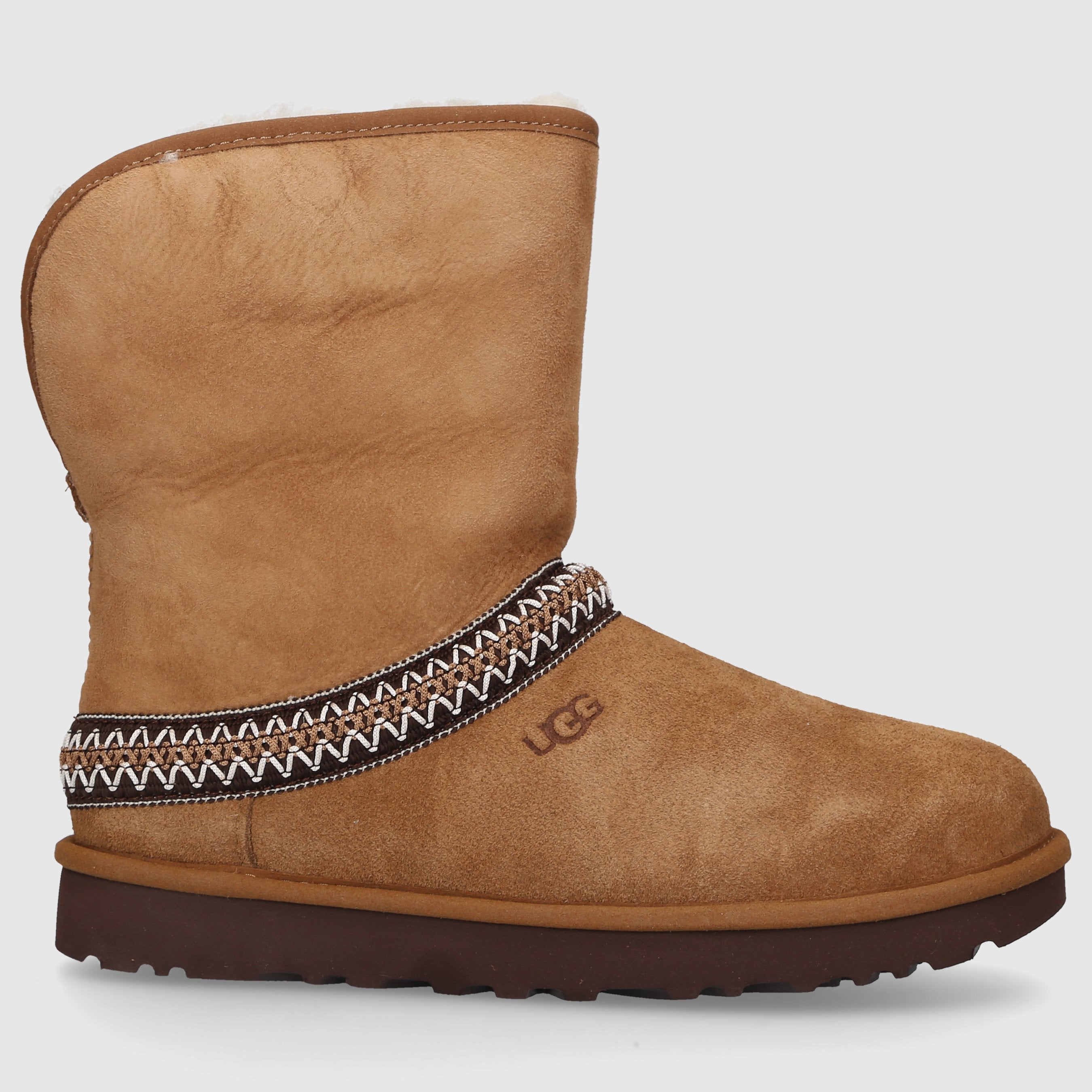UGG Damen Stiefeletten CLASSIC SHORT CRESCENT Veloursleder braun-kombi