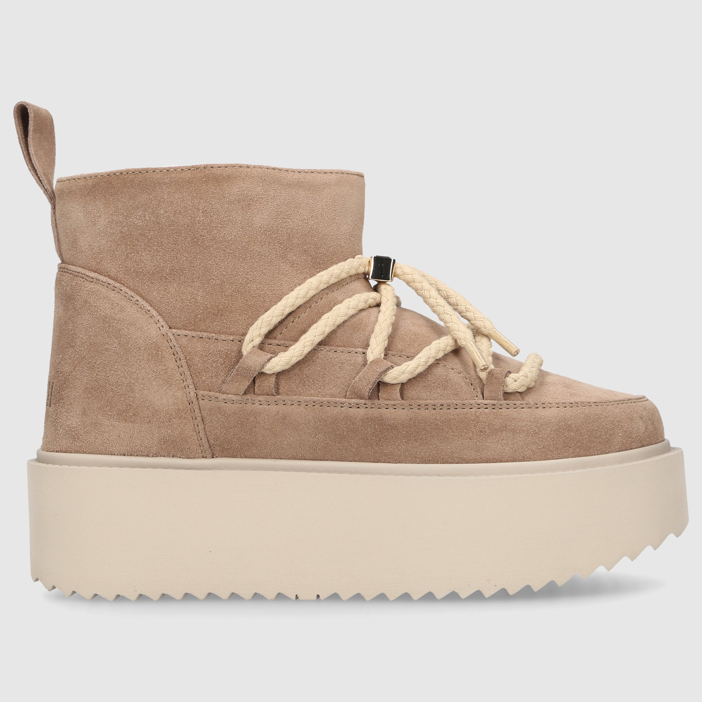 INUIKII Damen Stiefeletten CLASSIC LOW PLATFORM Veloursleder beige