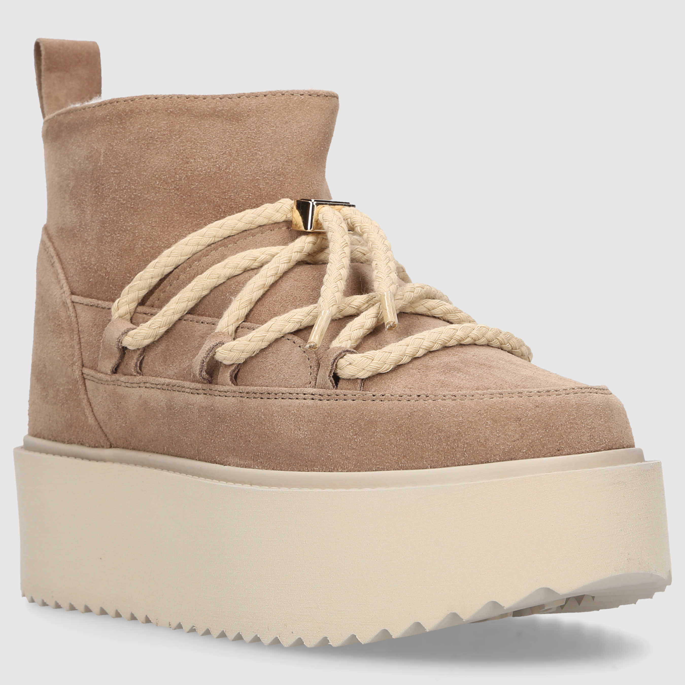 INUIKII Damen Stiefeletten CLASSIC LOW PLATFORM Veloursleder beige